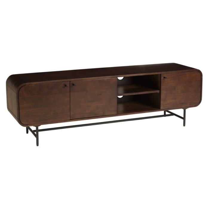ALIX - Meuble TV design bois foncé et métal noir 3 portes ALIX