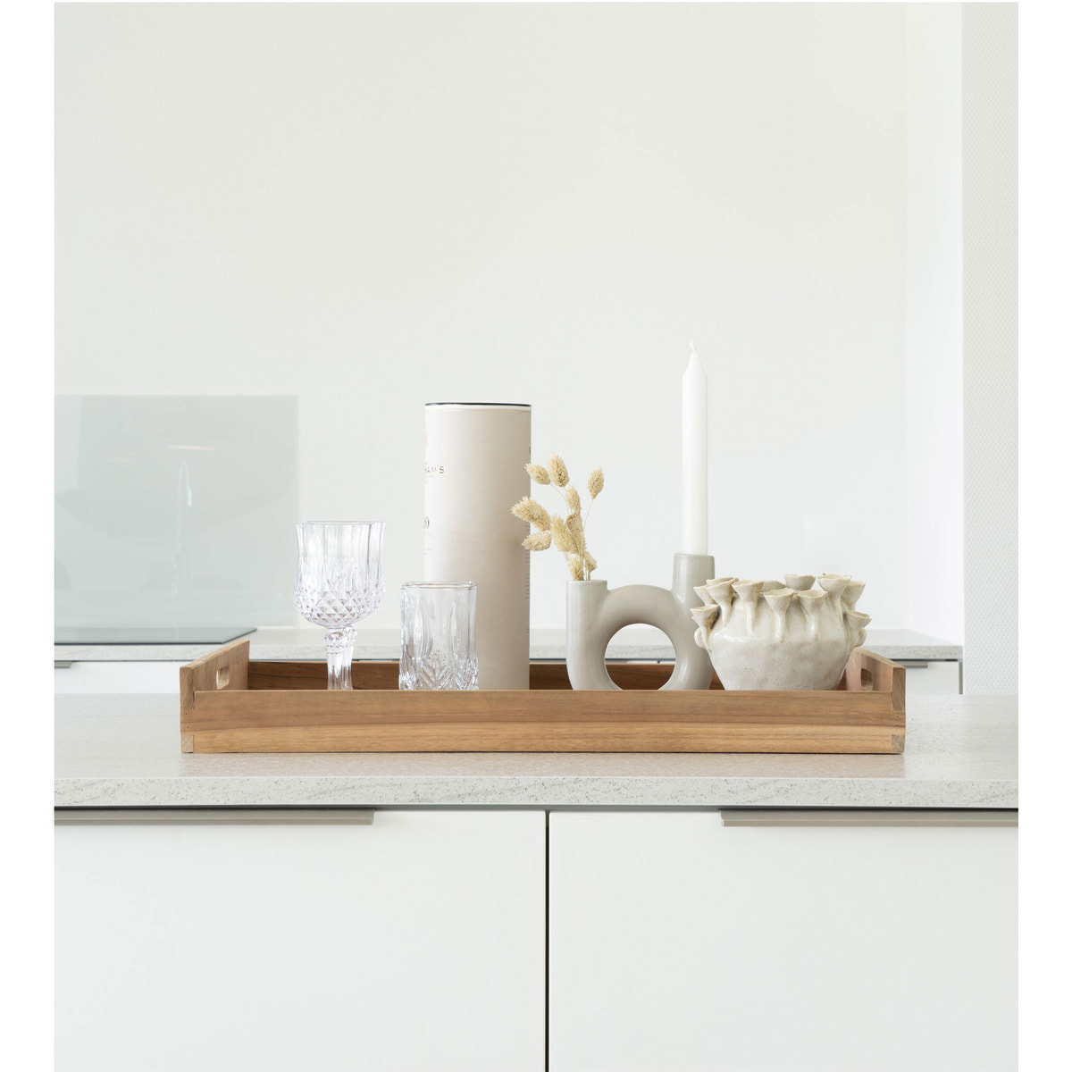 Vassoio in teak naturale Faro — 58x38 cm con manici integrati