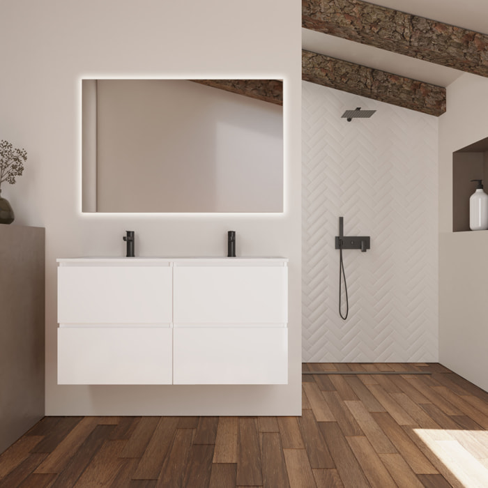 Ensemble Salle de Bain Kaji | Meuble Suspendu | 140 cm Blanc | 4 Tiroirs | Lavabo Encastré | N'inclut pas Miroir | Alday
