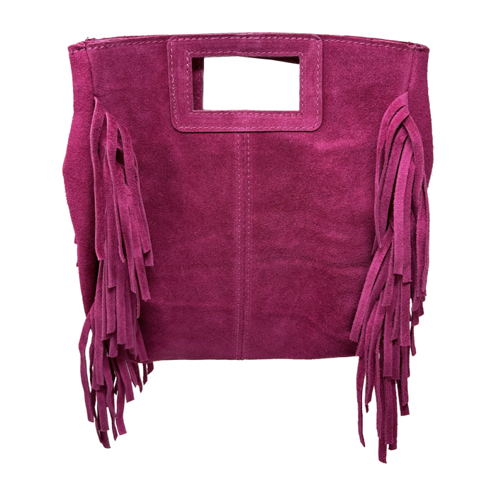 Borsa a Mano in Vera Pelle Scamosciata con Frange Made in Italy