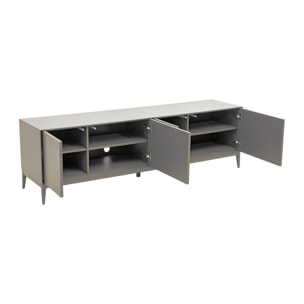 Meuble TV design gris laqué mat avec rangements L180 cm GRAY