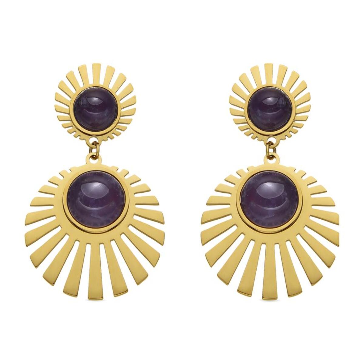 Pendientes con Cuarzo Hidrotermal Amatista acabado oro 18k