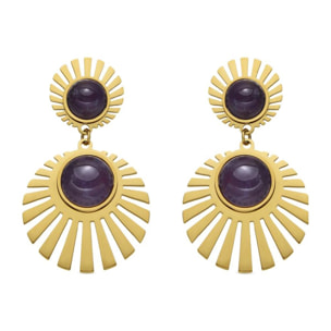 Pendientes con Cuarzo Hidrotermal Amatista acabado oro 18k