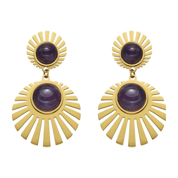 Pendientes con Cuarzo Hidrotermal Amatista acabado oro 18k