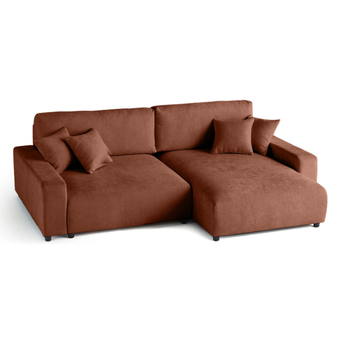 Pivoine - canapé d'angle réversible - 4 places - convertible avec coffre - en velours texturé - Terracotta