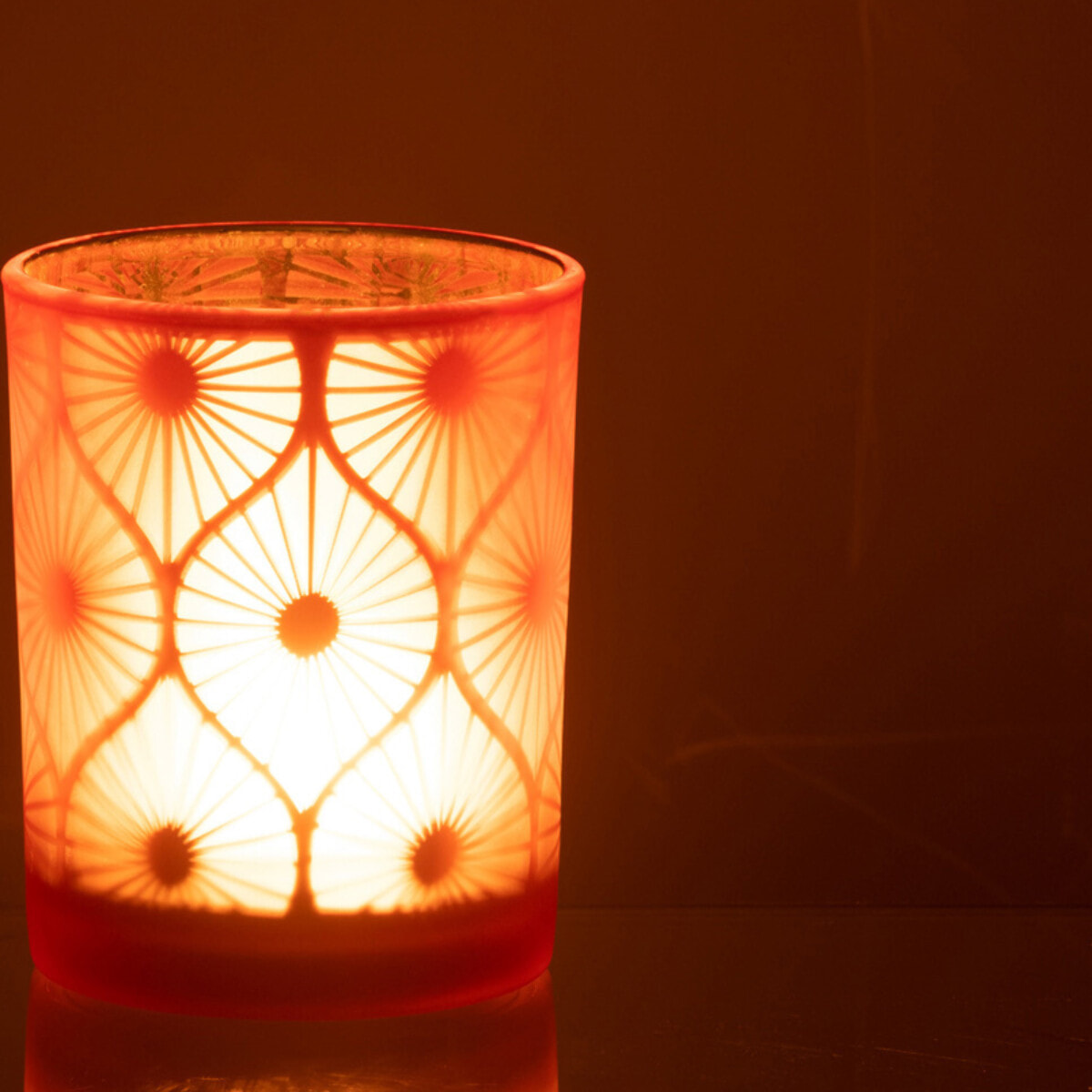 J-Line photophore Losange Fleurs - verre - orange - medium - 2 pièces