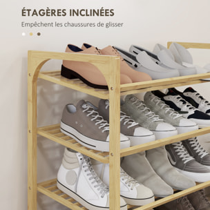 Étagère à chaussures en bambou 4 niveaux à lattes dim. 76 x 33 x 67 cm