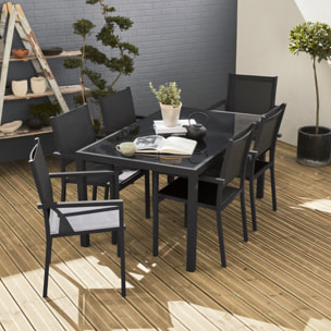 Table de jardin aluminium + 6 assises - Capua - Anthracite. gris - 6 places - 1 grande table rectangulaire. 6 fauteuils empilables