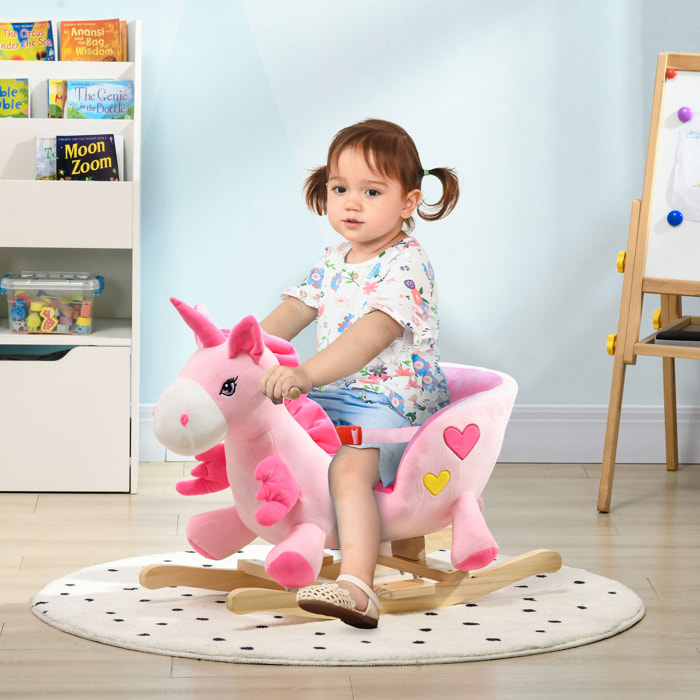 Caballito Balancín para Bebés 18-36 Meses Caballo Balancín en Forma de Unicornio con Música Cinturón de Seguridad Manillar y Reposapiés Carga 30 kg 65x35x45 cm Rosa