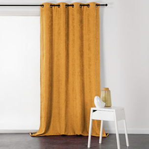 Rideau à Oeillets Isolant et Déperlant  - Effet Velours - Jaune moutarde