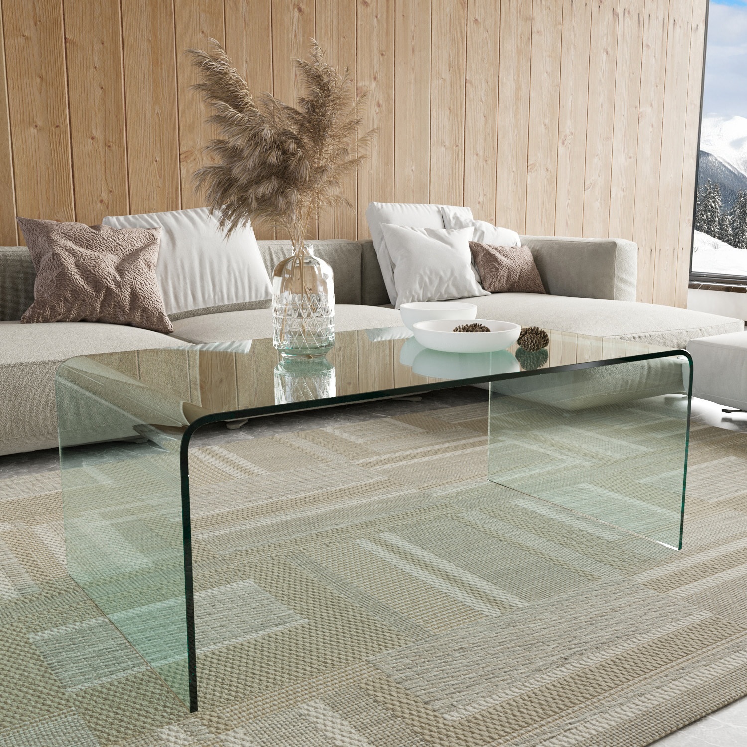 Tavolino Basso da Salotto Rettangolare in Vetro e Curvato (110 x 43 x 60 cm)- Luxury Z-01 - Design curvo e Moderno