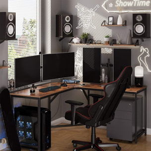 Scrivania ad Angolo Stile Industriale 149x149 cm in Truciolare e Acciaio Nero
