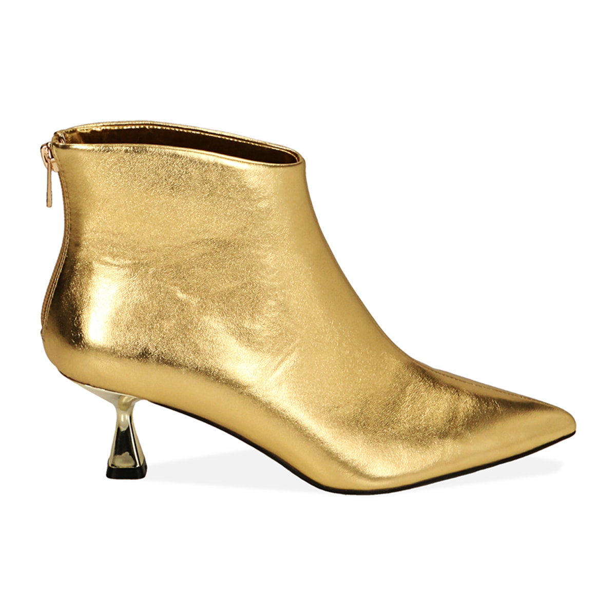 Ankle boots oro laminato, tacco 5,5 cm