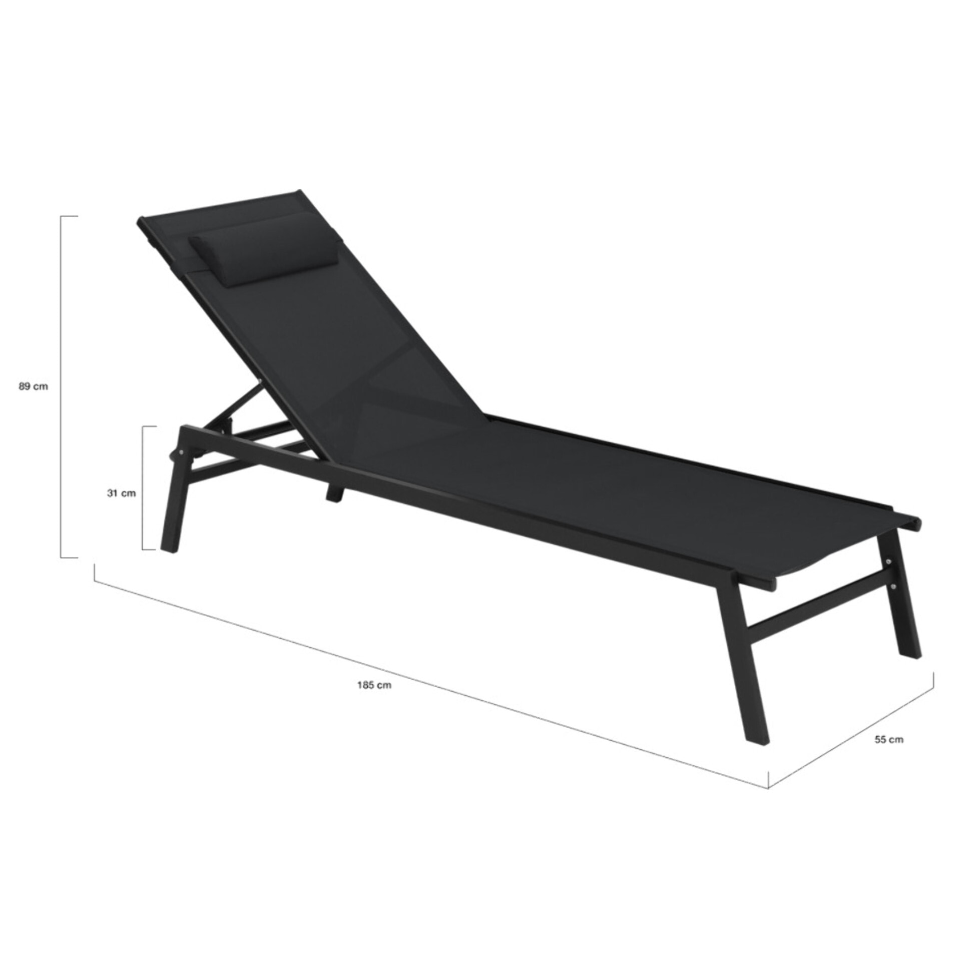 Transats inclinables Faro 5 positions en aluminium noir - lot de 2