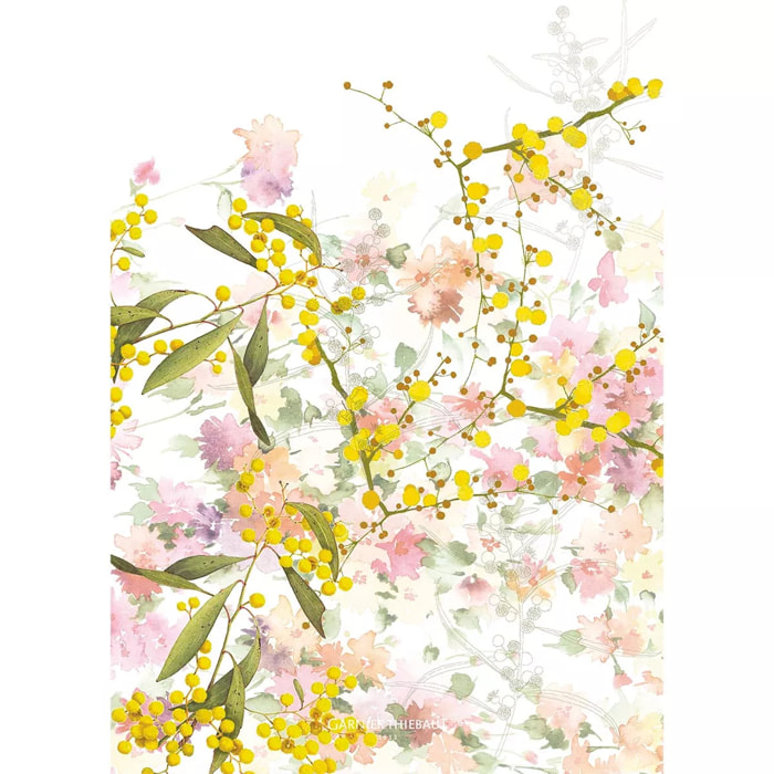 Torchon lin & coton lavé 190 g/m² imprimé multicolore Mimosas floraison