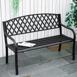 Banco de Jardín de 2 Plazas con Respaldo Decorativo y Reposabrazos para Terraza Balcón Patio Exterior Carga 240 kg Hierro Fundido y Acero 128x58,5x89 cm Negro