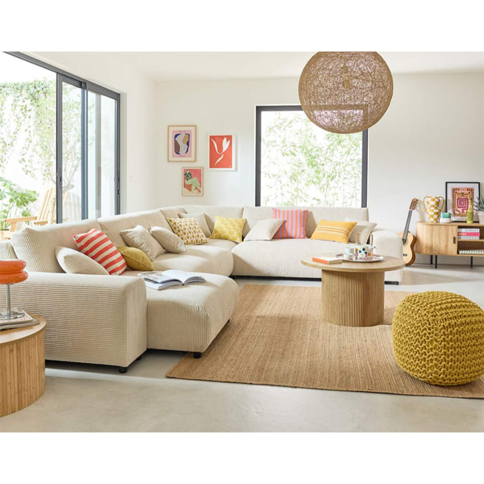 Garance - module d'assise méridienne gauche - en velours côtelé - Beige