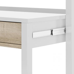 Mesa de escritorio extensible con 2 cajones en blanco artik y roble canadian 98,5x36-70 cm Zira Blanco Artik (Blanco Mate) - Roble Canadian