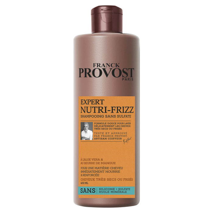 Lot de 6 - Franck Provost Expert Nutri-Frizz Shampooing Sans Sulfate Sans Silicone Cheveux Très Secs ou Frisés 400ml