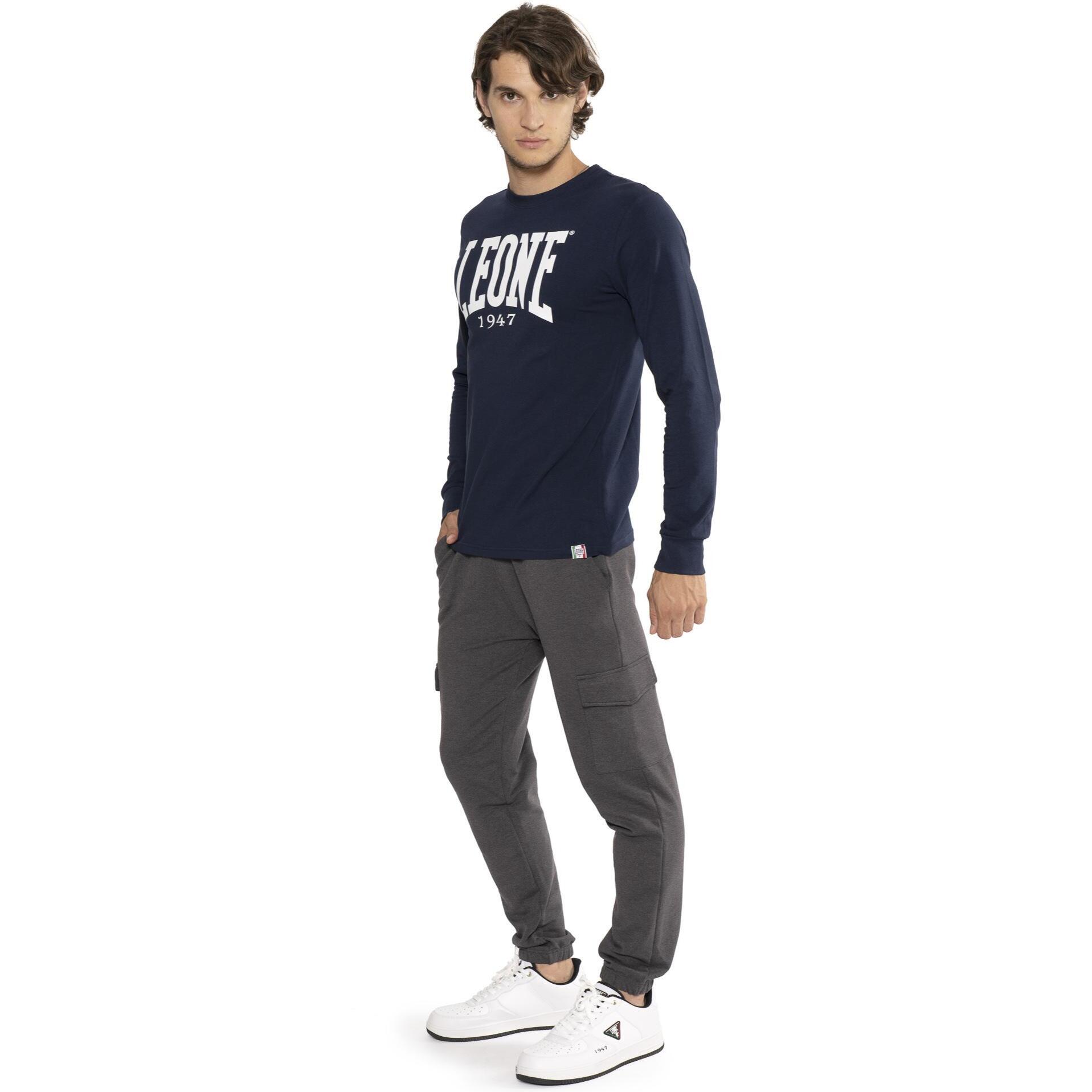 T-shirt da uomo in cotone elasticizzato a manica lunga con logo grande "Basic"