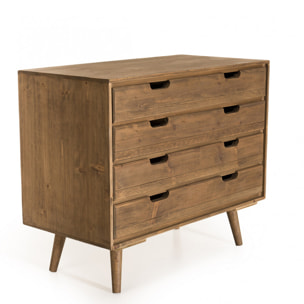 ANDREW - Commode scandi bois marron 4 tiroirs Sapin