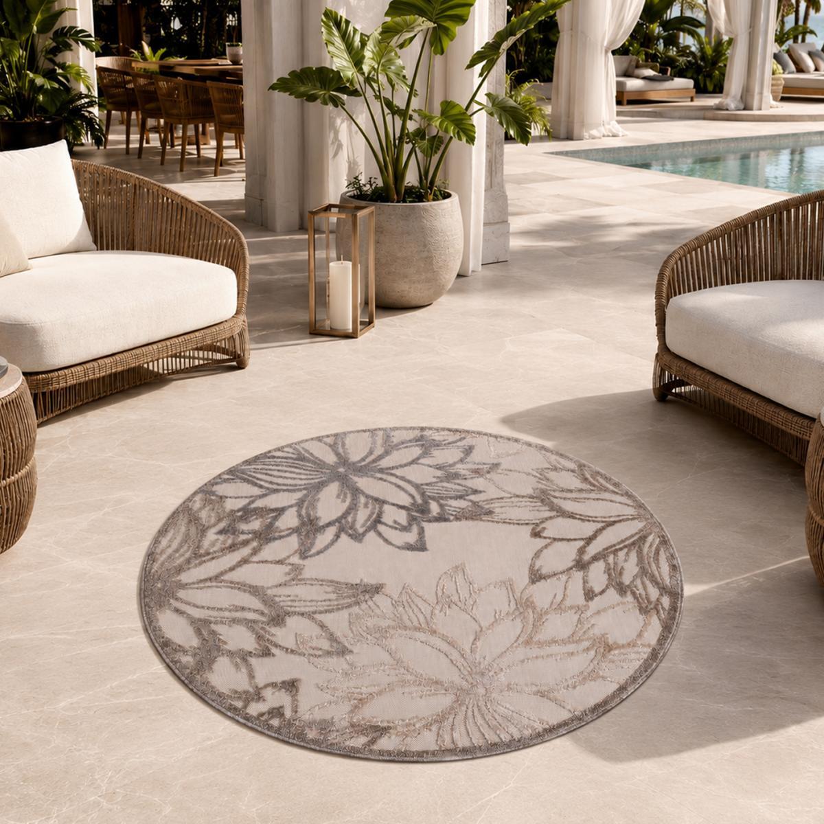 Tapis extérieur tissé kilim rond SULU