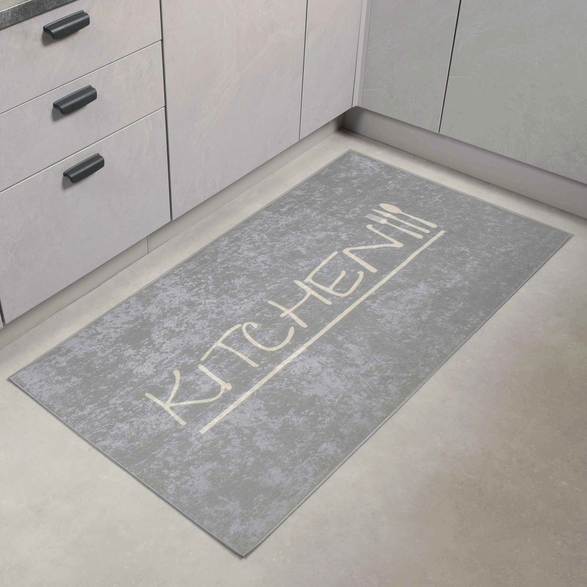 Stampa - tapis de cuisine kitchen antidérapant et lavable en machine à 30°C, gris