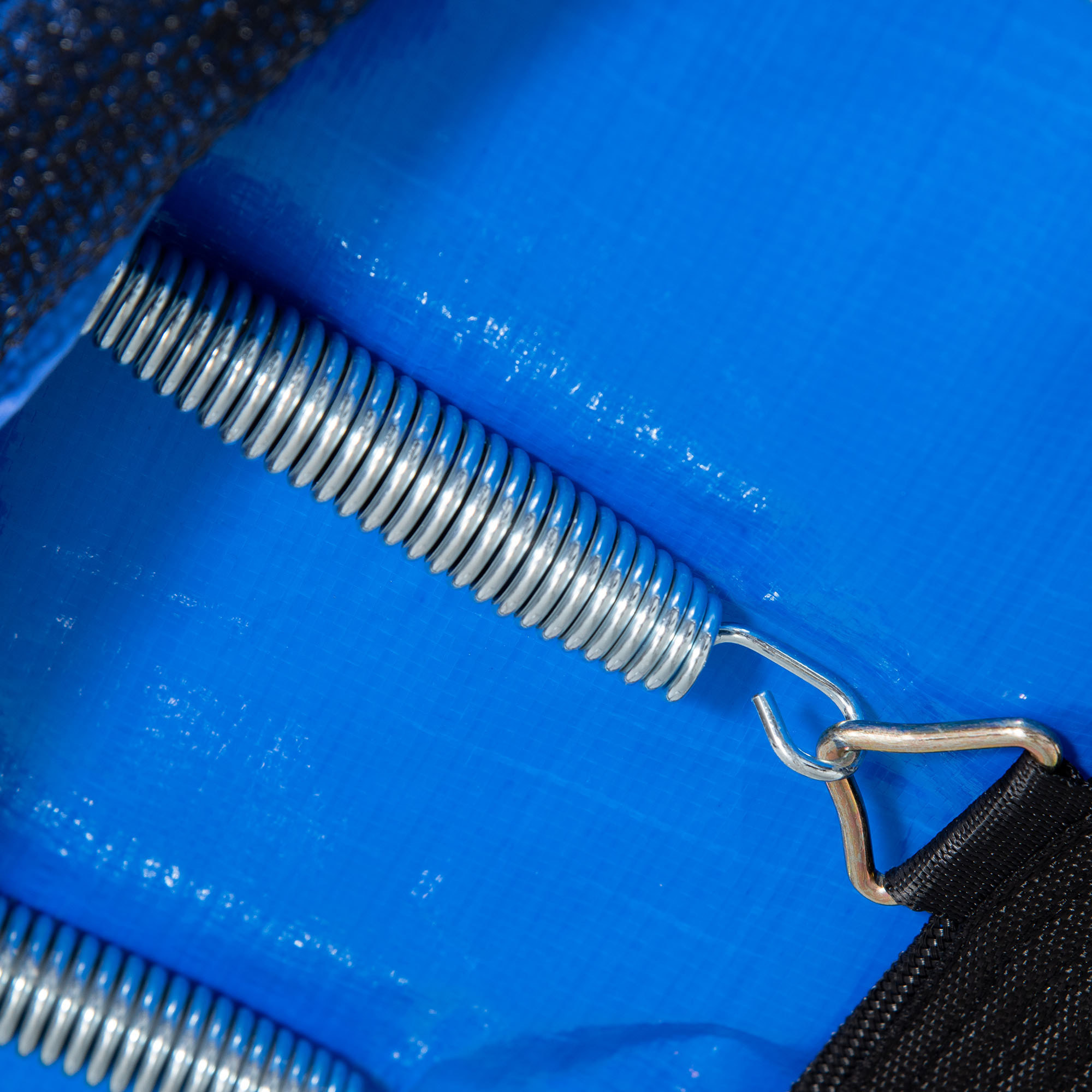 Trampoline enfant Ø 2,25 × 2,35H m filet de sécurité porte zipée couvre-ressorts 6 poteaux rembourrés incurvés bleu