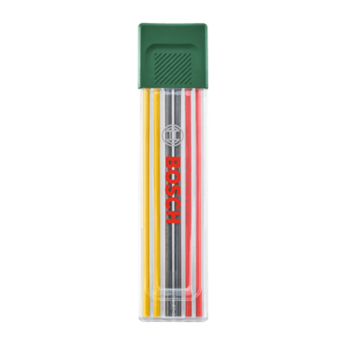 Set de 6 mines graphites multicolores (acces. pr marqueur pr trous profonds ; 2 rouges, 2 jaunes ; 2 graphites HB ; 2,8 mm ; étui) - BOSCH - 1600A032UV