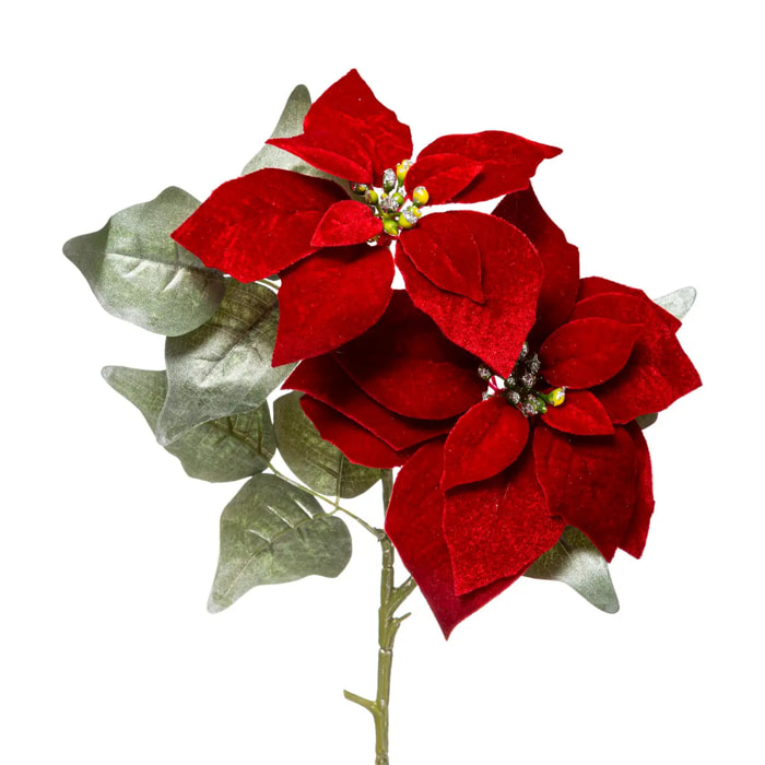 Branche Poinsettia 2 têtes 75 cm