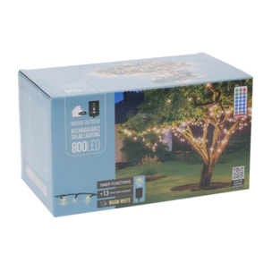 guirnalda con 800 luces led blancas cálidas y control remoto con 13 funciones y temporizador