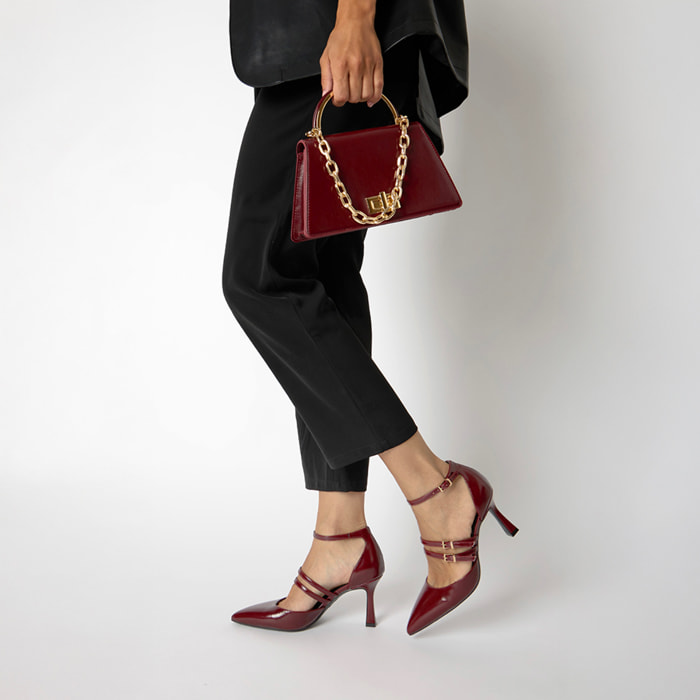 Décolleté open shank bordeaux con tacco 7,6 cm