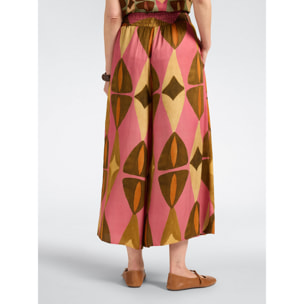 Elena Mirò - Pantalones palazzo de raso estampados - Rosa