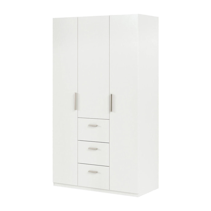Guardaroba 3 ante Anama, Armadio per camera da letto, Mobile con barra appendiabiti e 3 ripiani, 117x52h203 cm, Bianco