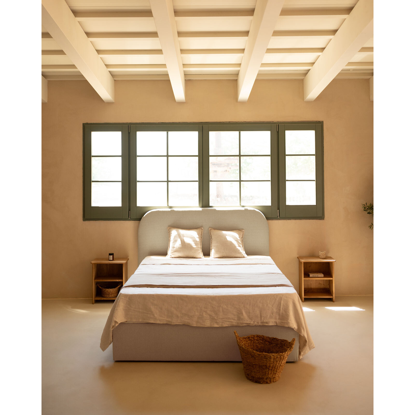 Cama con canapé gris claro para colchón de varias medidas
