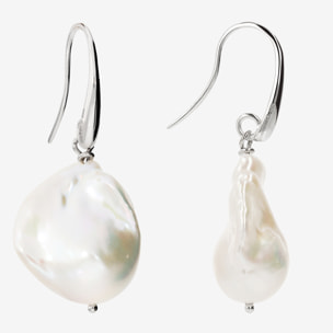 PERLAVIVA - Orecchini Pendenti in Argento 925 placcato Oro Bianco 18Kt con Perle Scaramazze d'Acqua Dolce Bianche Ø 17/18 mm