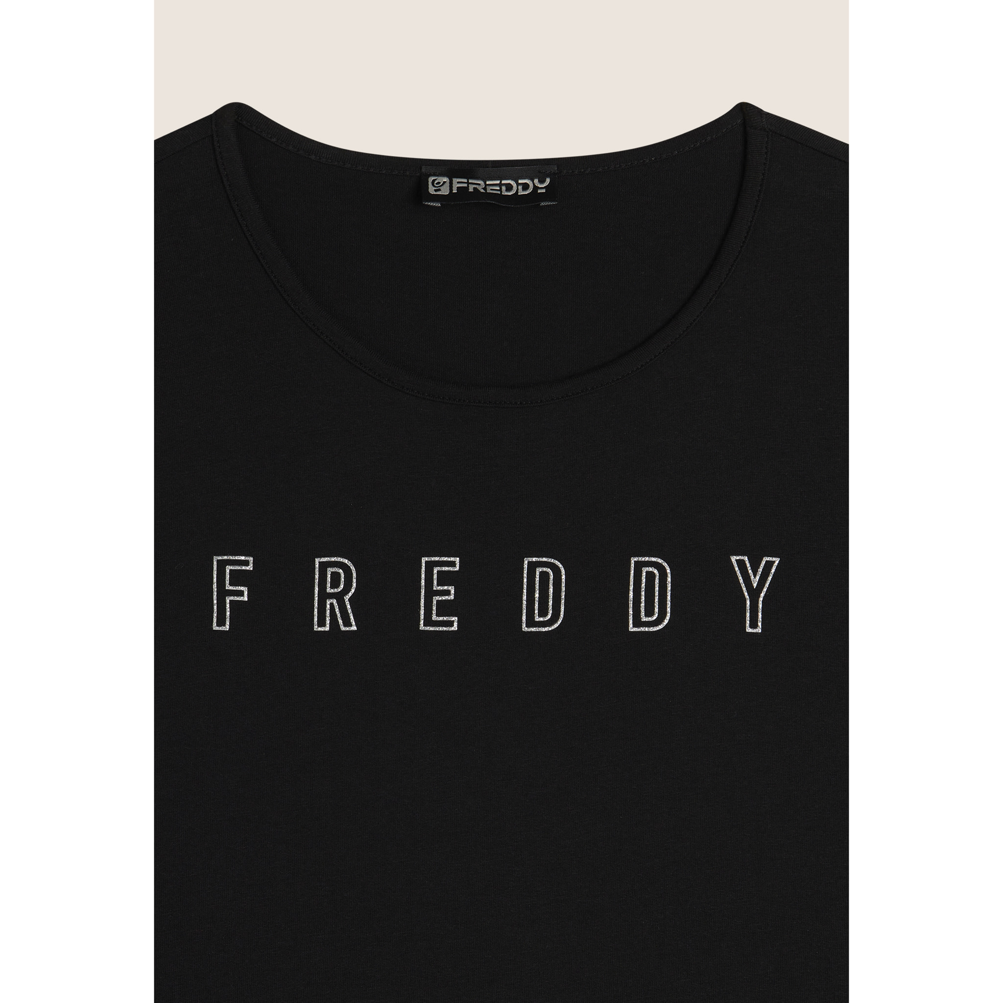 Canotta con scollo tondo e logo glitter