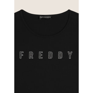 Canotta con scollo tondo e logo glitter