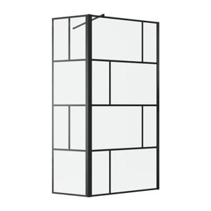 Paroi de douche avec pivot 90+40x195cm - Sérigraphie type Briques et Profilés Noir - Verre 5 mm
