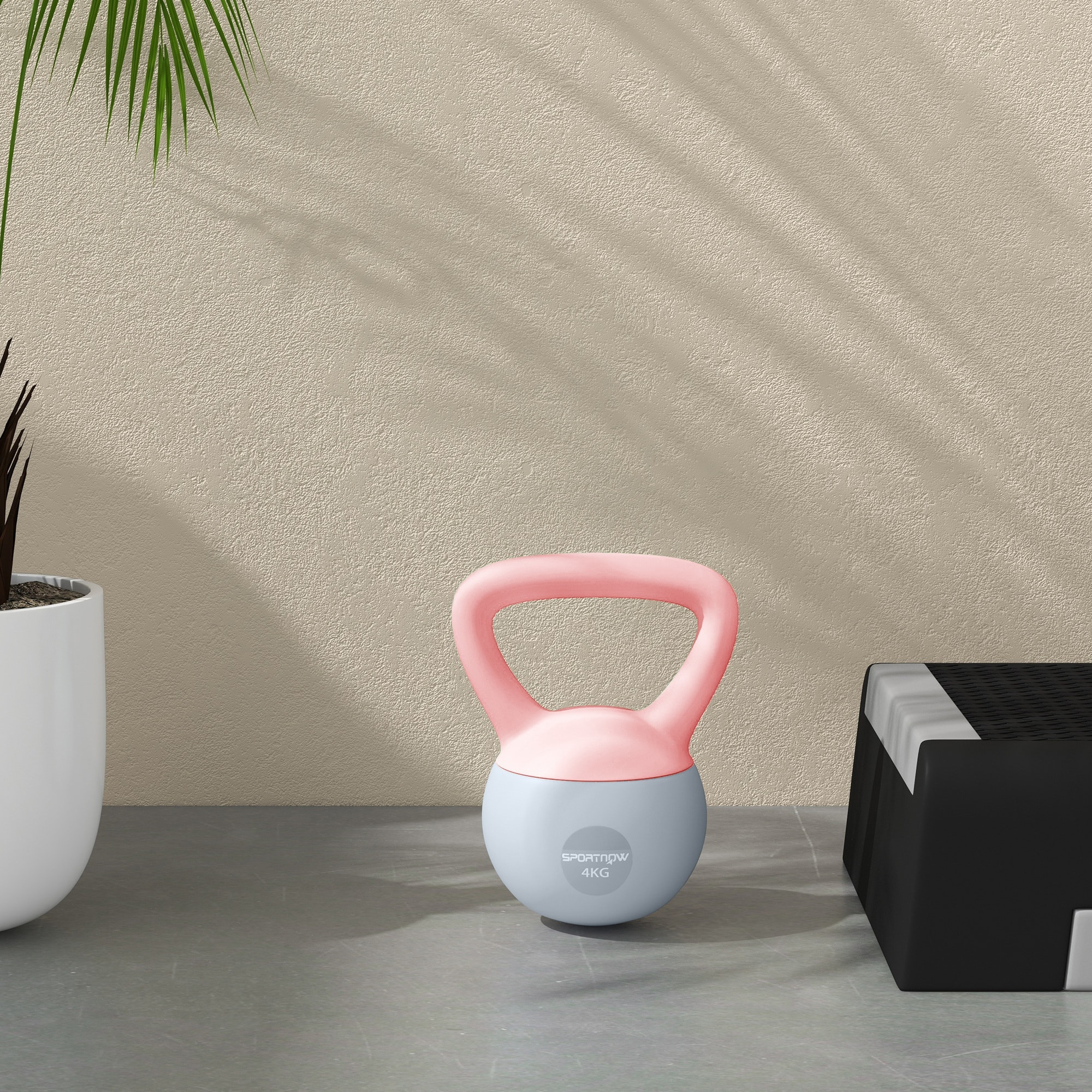 Pesa Rusa 4 kg, Soft Kettlebell Relleno de Arena Metálica y Mango Antideslizante, para Entrenamiento Culturismo, en Casa, Gimnasio, Rosa Palo y Gris