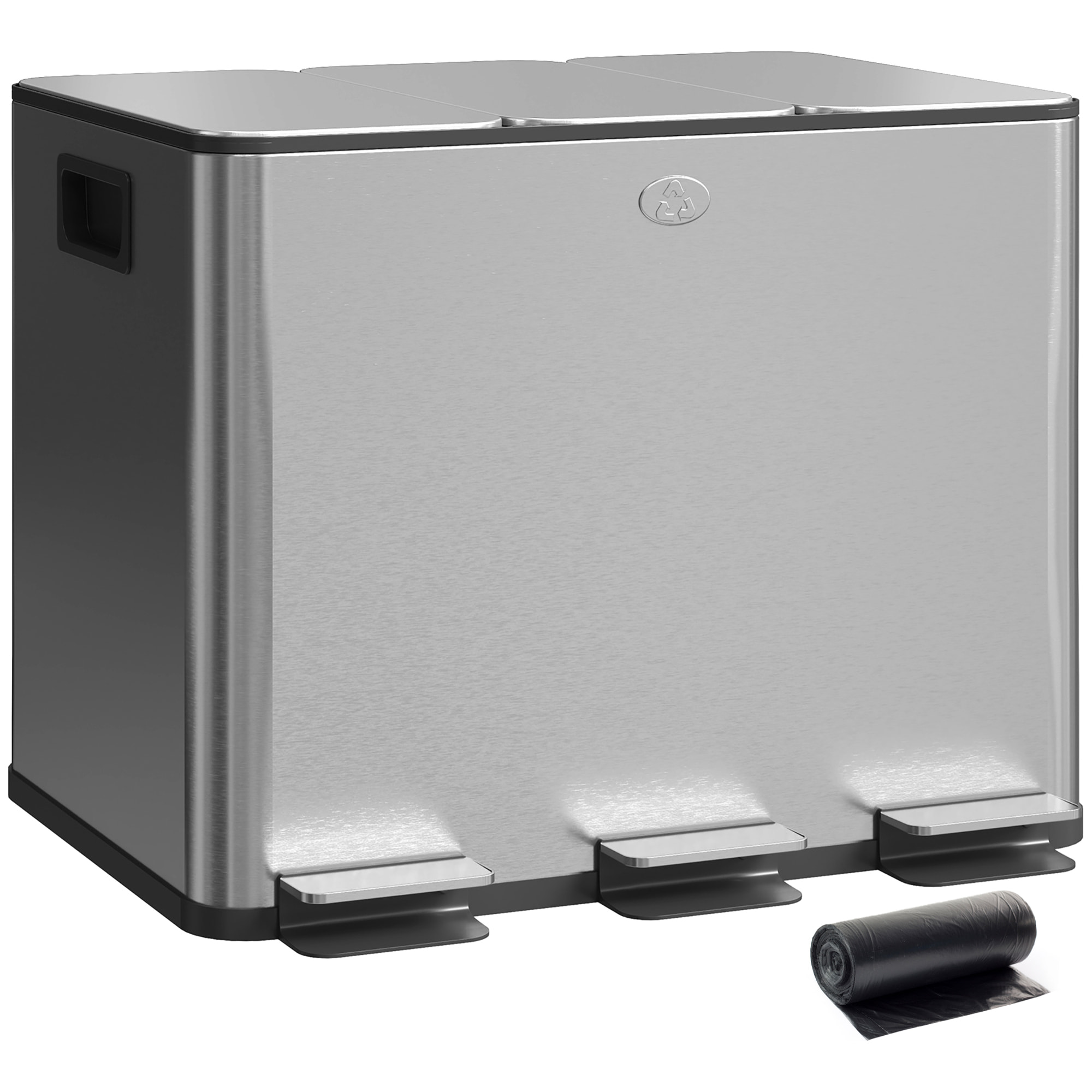 Cubo de Basura de Cocina con 3 Compartimentos 3x10L Papelera de Cocina de Acero Inoxidable con Pedales Tapas de Cierre Suave y Cubo Extraíble para Reciclaje Residuos Restos de Comida Plata