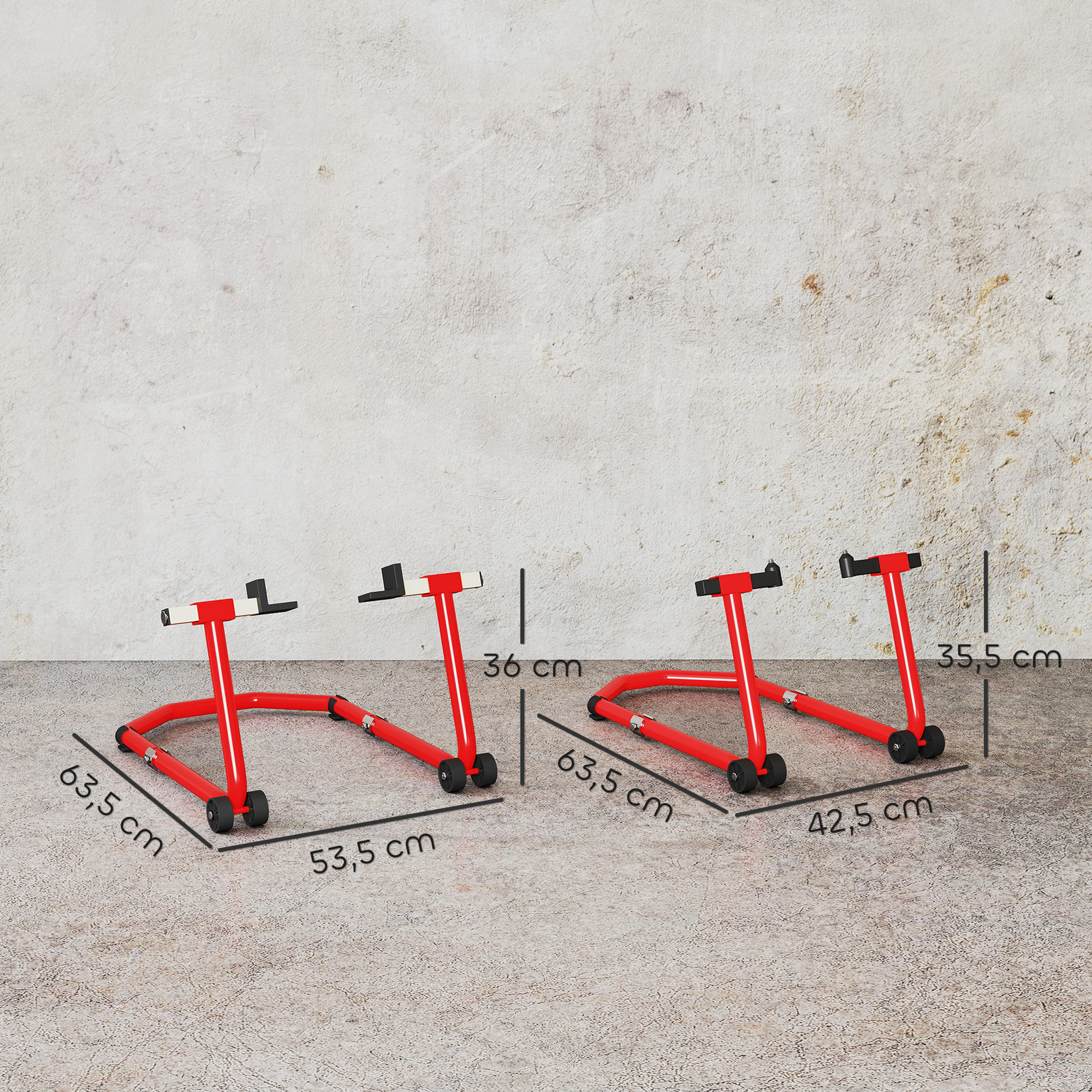 Caballete Moto Elevador Universal Carga 390 kg Combo Soporte de Rueda Delantera y Trasera Motocicleta con Adaptadores de Horquillas en U y L Ajustables y Ruedas para Reparación y Mantenimiento