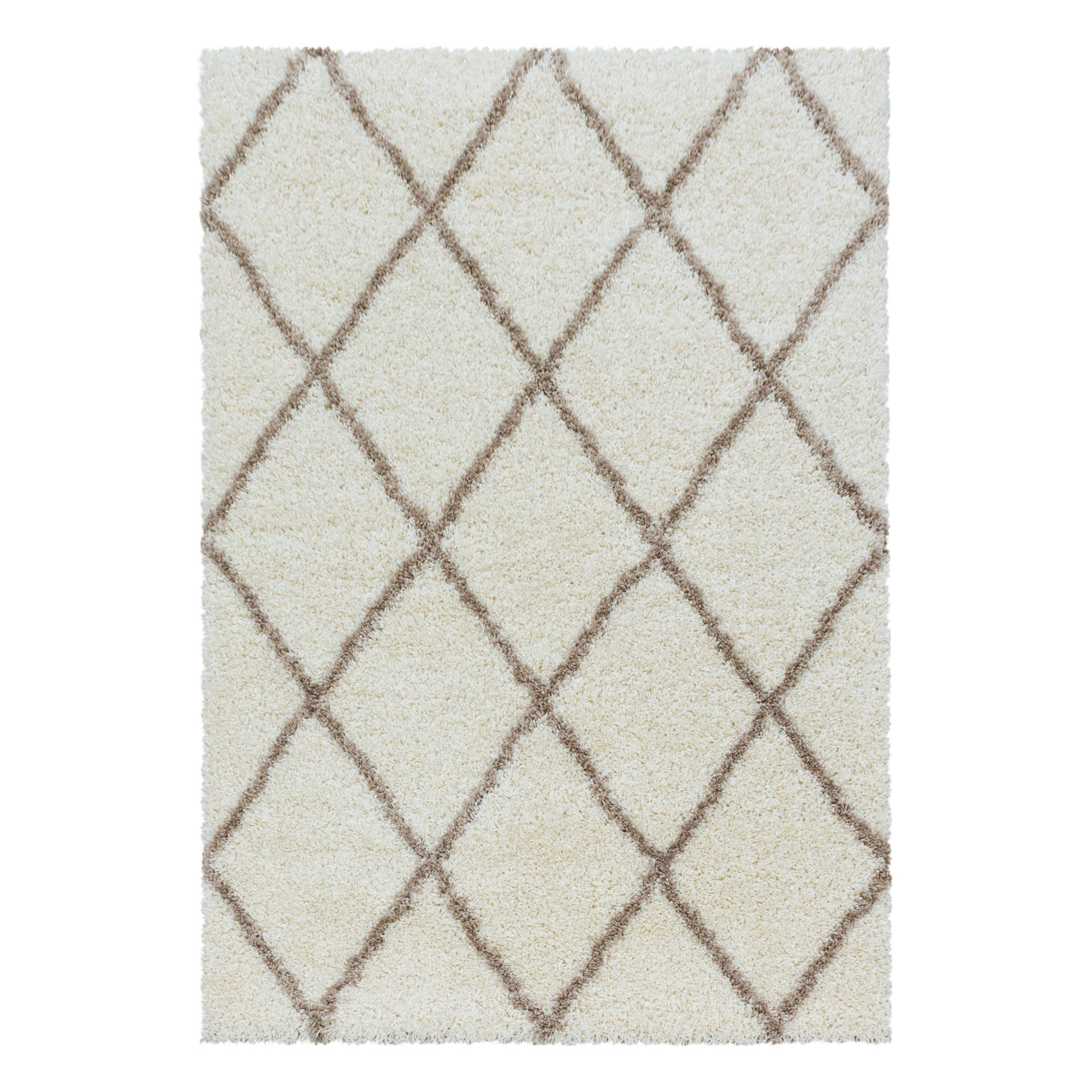 ALVOR - Tapis shaggy à poils longs motif berbère crème