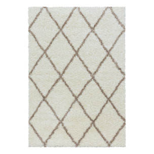 ALVOR - Tapis shaggy à poils longs motif berbère crème
