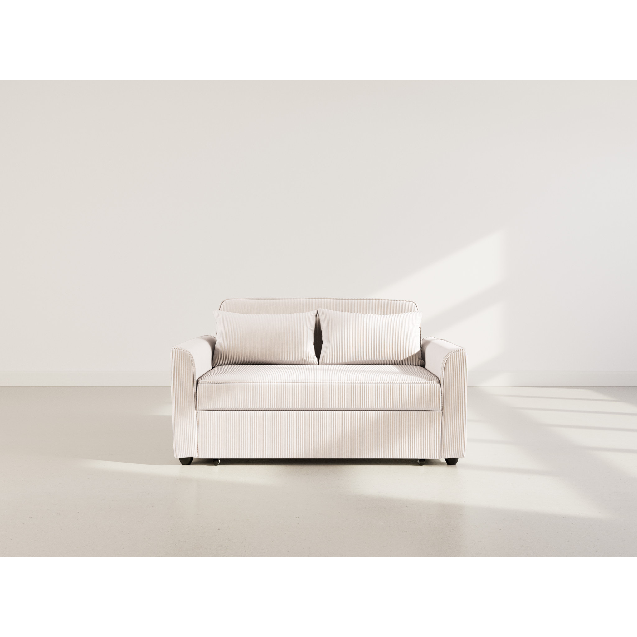 Ernest - Canapé droit 2 places convertible en velours côtelé - Beige