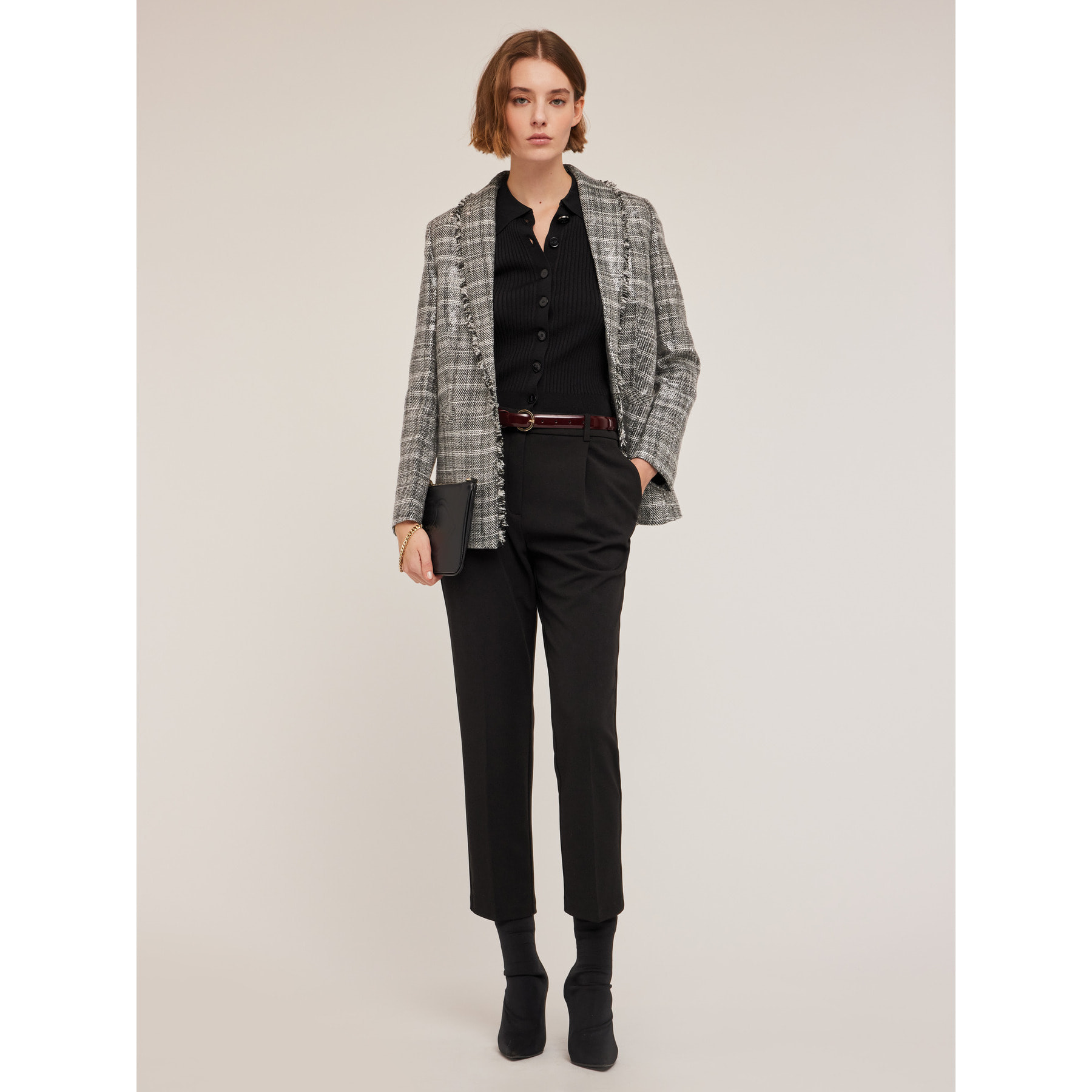 Motivi - Giacca in tweed check con paillettes - Grigio