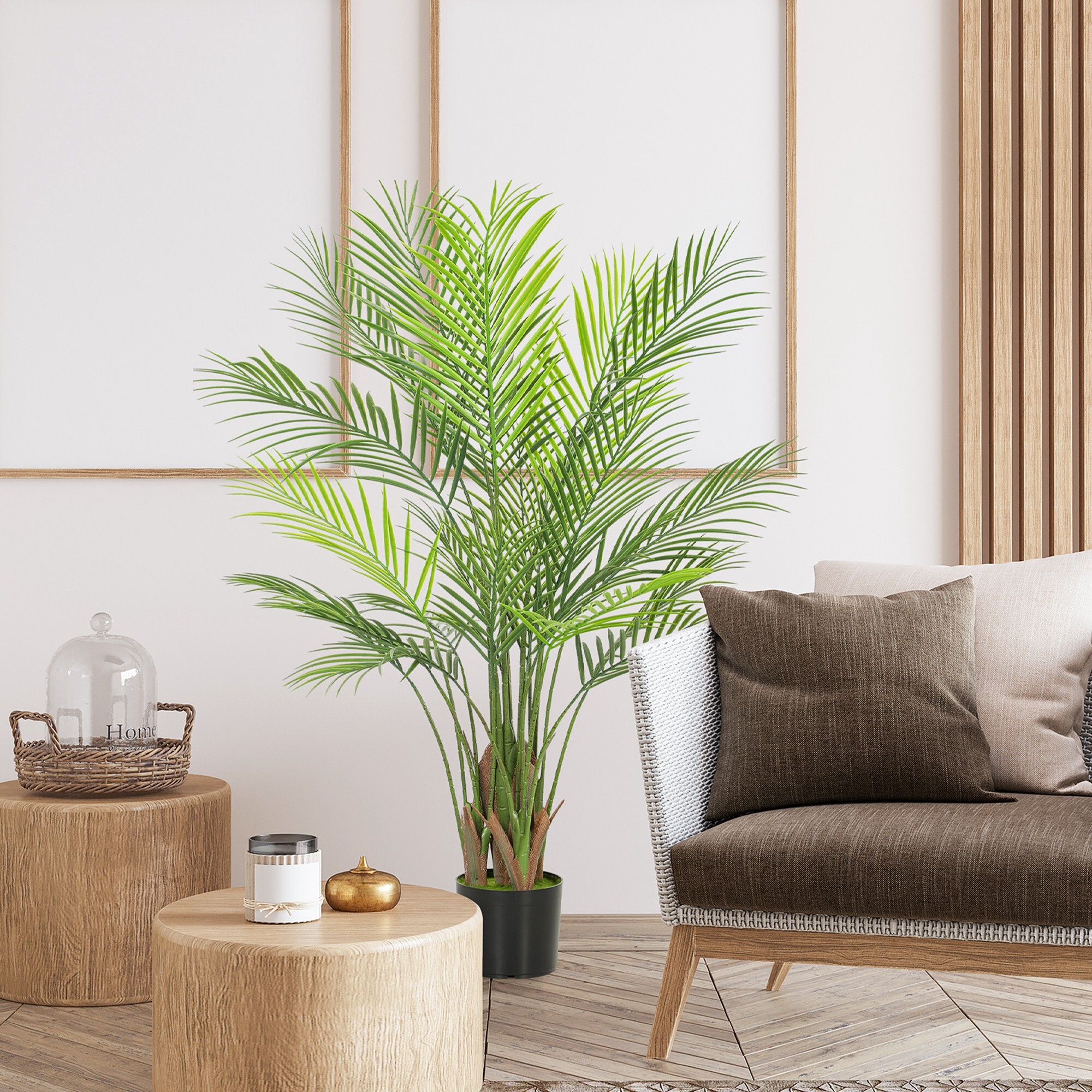 Palmier artificiel - plante artificielle H.120cm - 4 pieds 22 feuilles grand réalisme - pot inclus