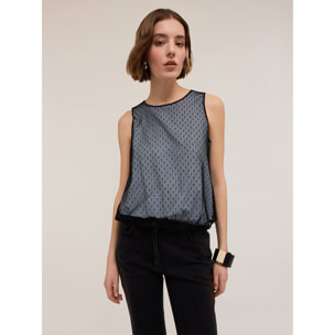 Motivi - Top in popeline a righe e tulle plumetis - Azzurro