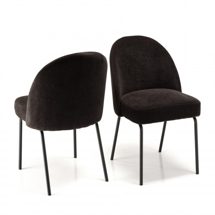 ULYSSE - Lot de 2 chaises tissu noir pieds acier noir