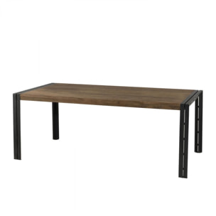 ALIDA - Table à manger rectangulaire 200x100 cm plateau teck recyclé métal noir